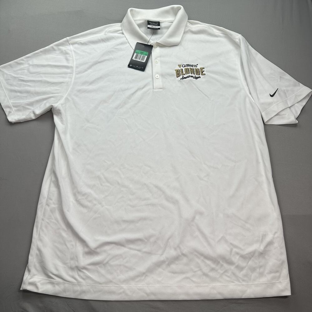 Nike Golf Dri-FIT Polo Shirt Mens XL White Guinness Blonde Lager Beer Logo